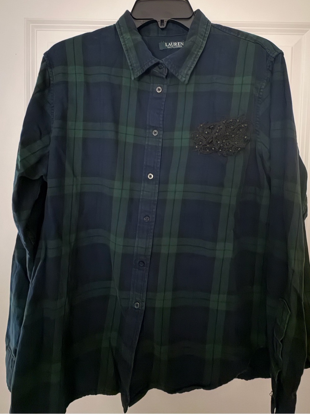 Vintage Lauren Ralph Lauren Beaded Patch Plaid Shirt - XL